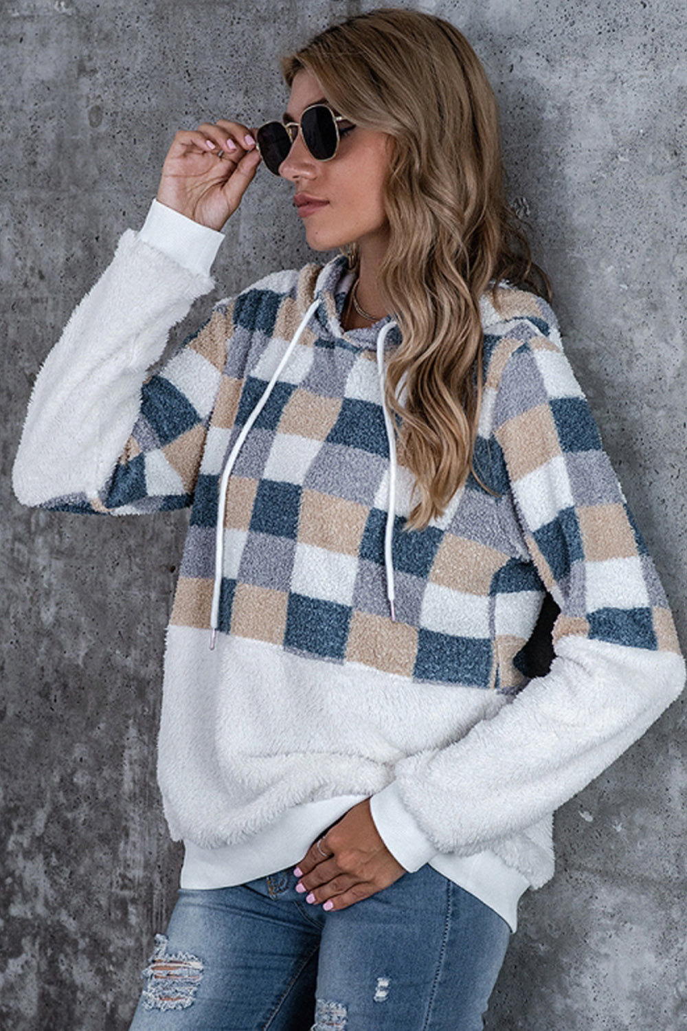 RadyRin Cozy Large Plaid Hooded Sweater for Effortless Style