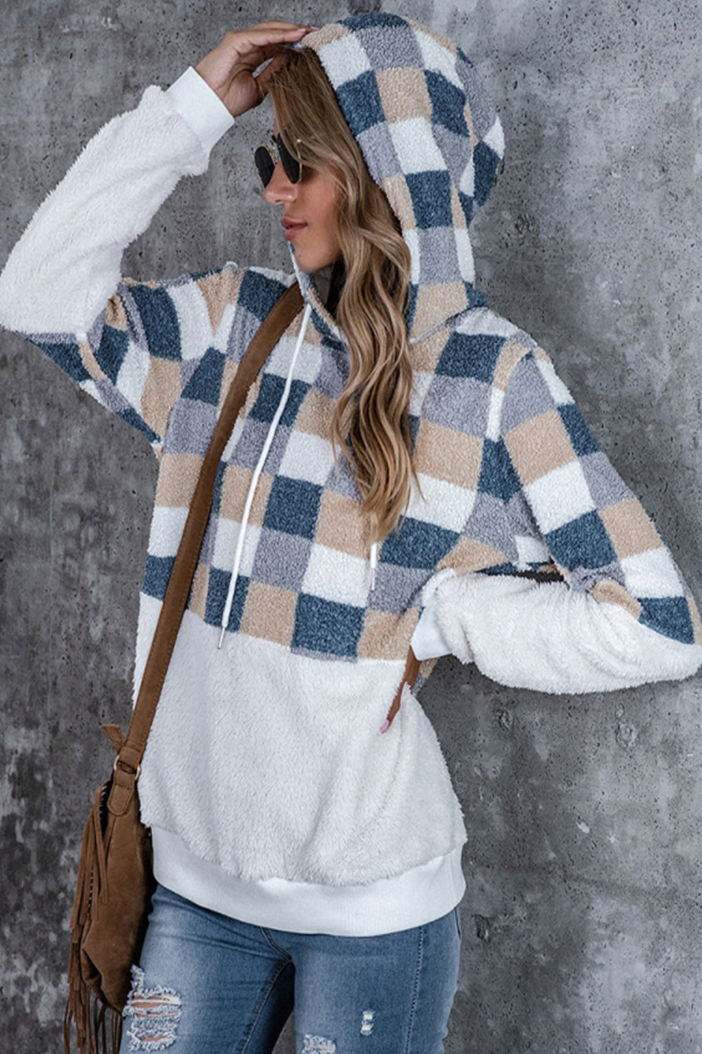 RadyRin Cozy Large Plaid Hooded Sweater for Effortless Style