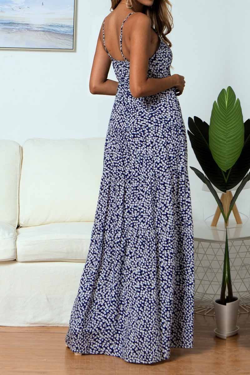 Florcoo V Neck Dots Design Printed Floor Dress