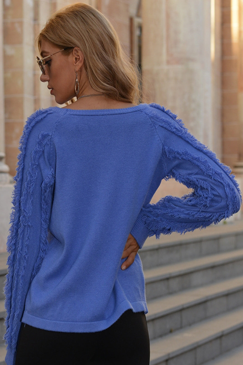 RadyRin Fringed Round Neck Sweater for Effortless Style