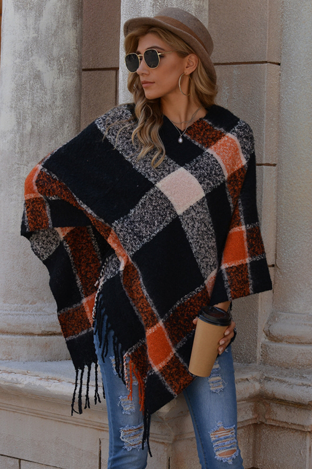 RadyRin V-neck Irregular Tassel Sleeveless Sweater Cloak