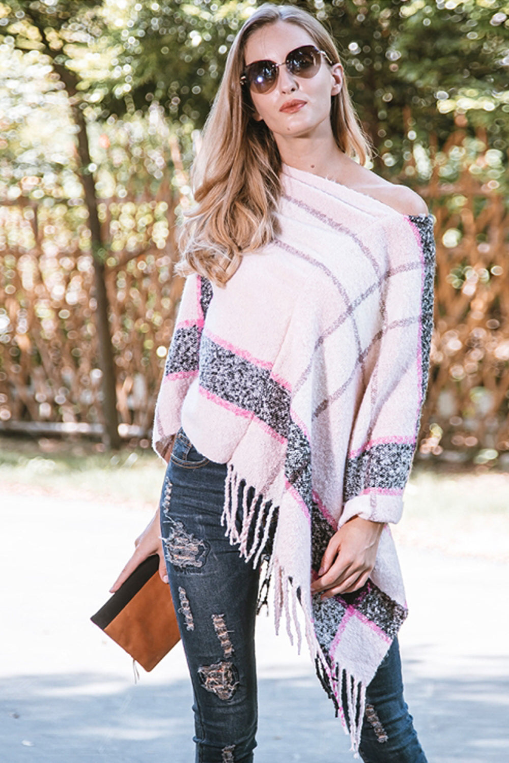 RadyRin V-neck Irregular Tassel Sleeveless Sweater Cloak