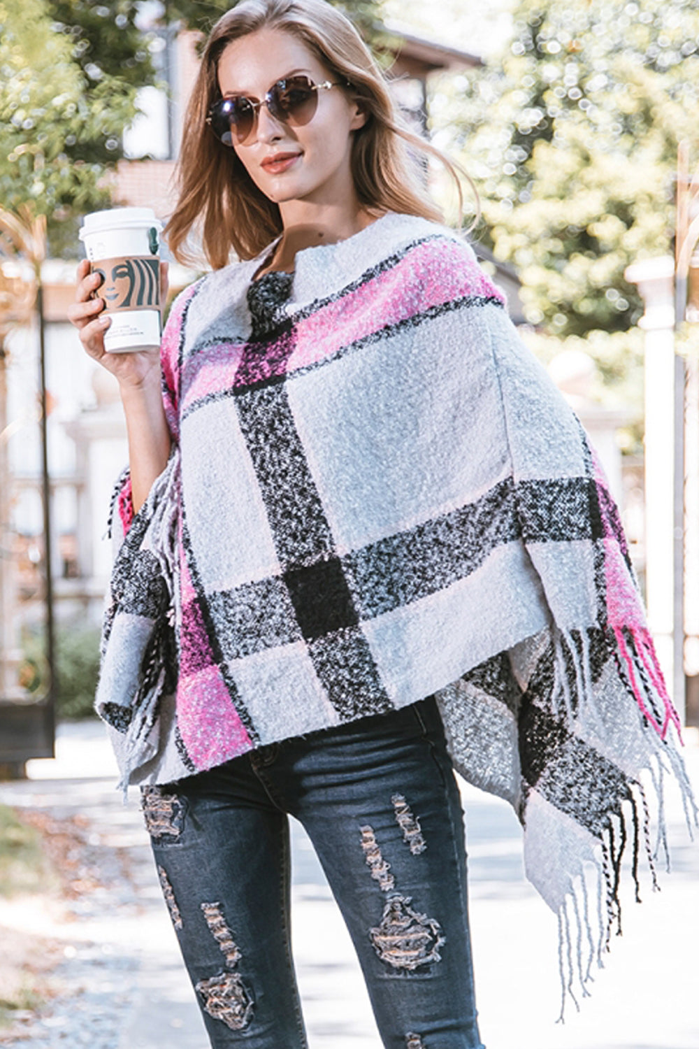 RadyRin V-neck Irregular Tassel Sleeveless Sweater Cloak