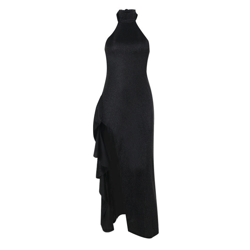 Sequin Halter High-Neck Thigh-Slit Bodycon Gown 10