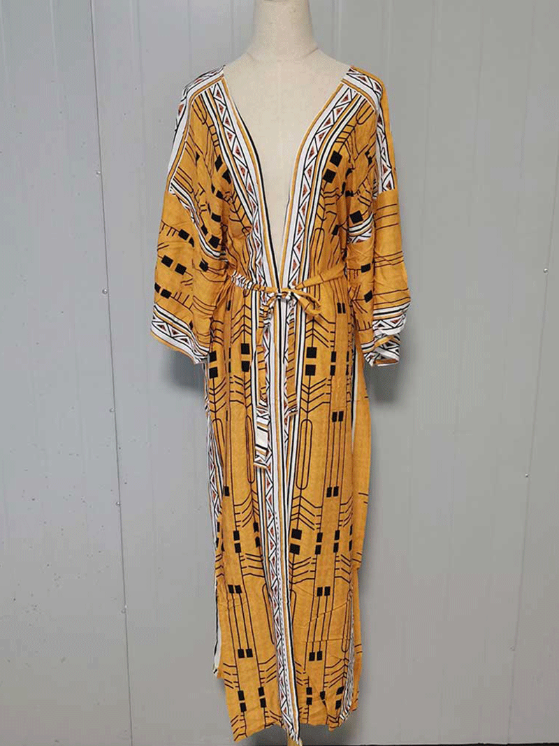 Printed Different Colors Polyester Long Length Gown Kimono Duster Robe - Fashionpara