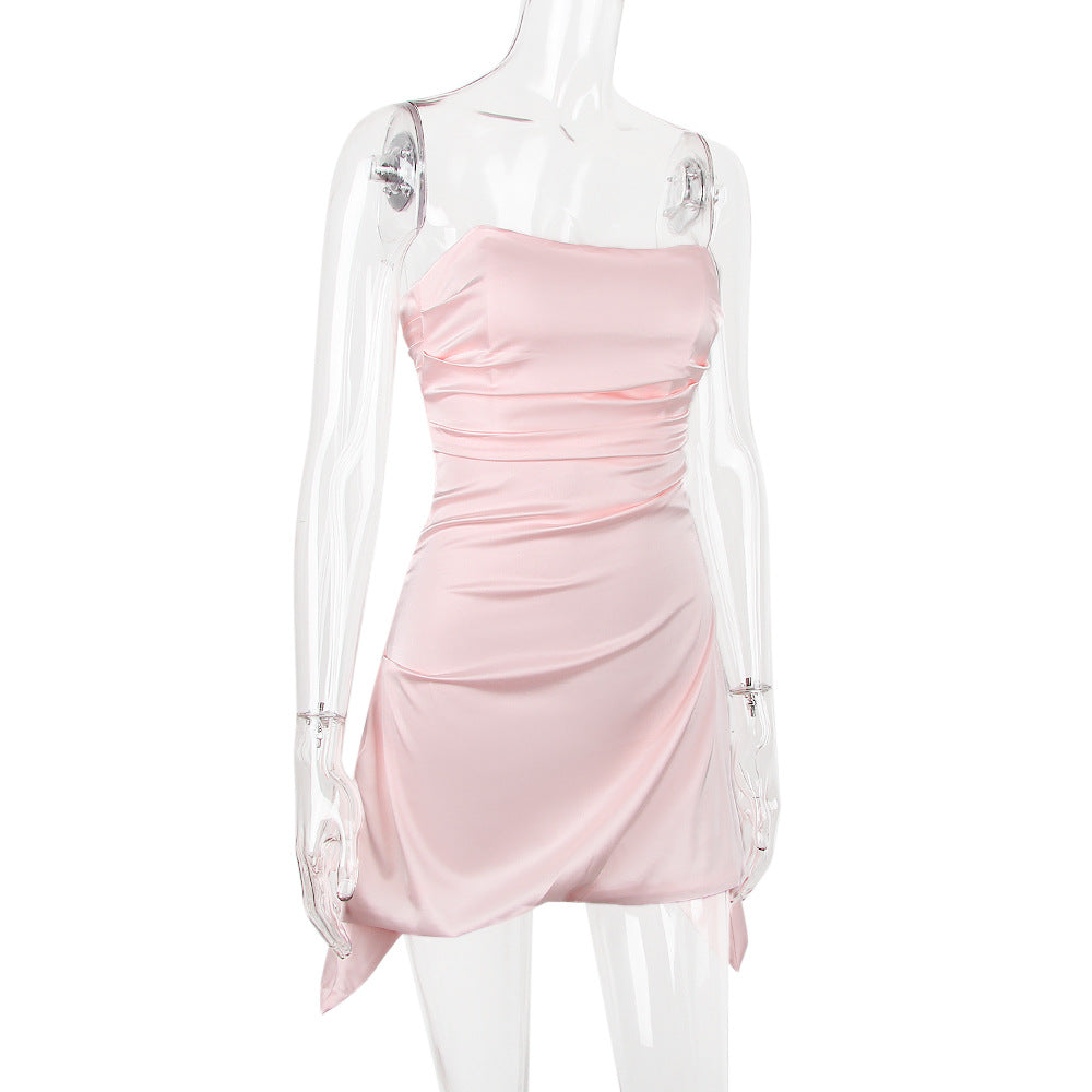 Satin Strapless Sweetheart Ruched Draped-Hem Mini Dress 10