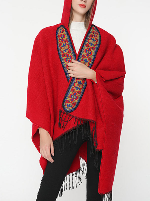 Splicing Red Shawl Cardigan with Hooded 7