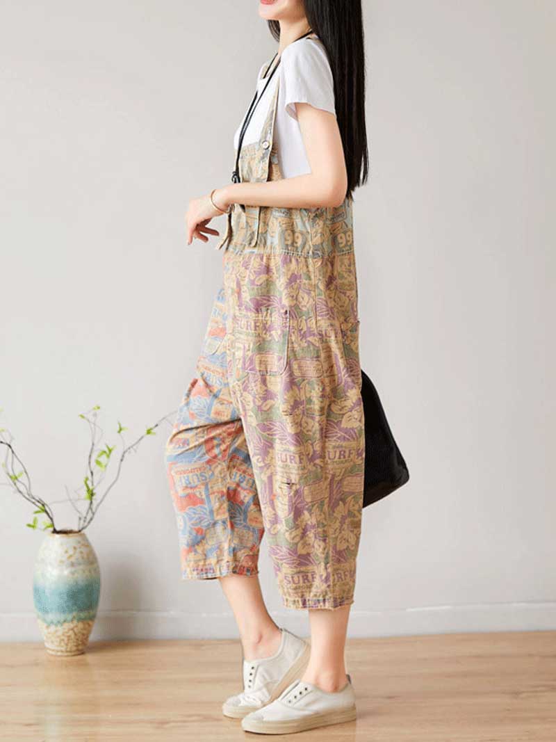 I love Music ripped Cropped Denim Overall Dungarees - Fashionpara