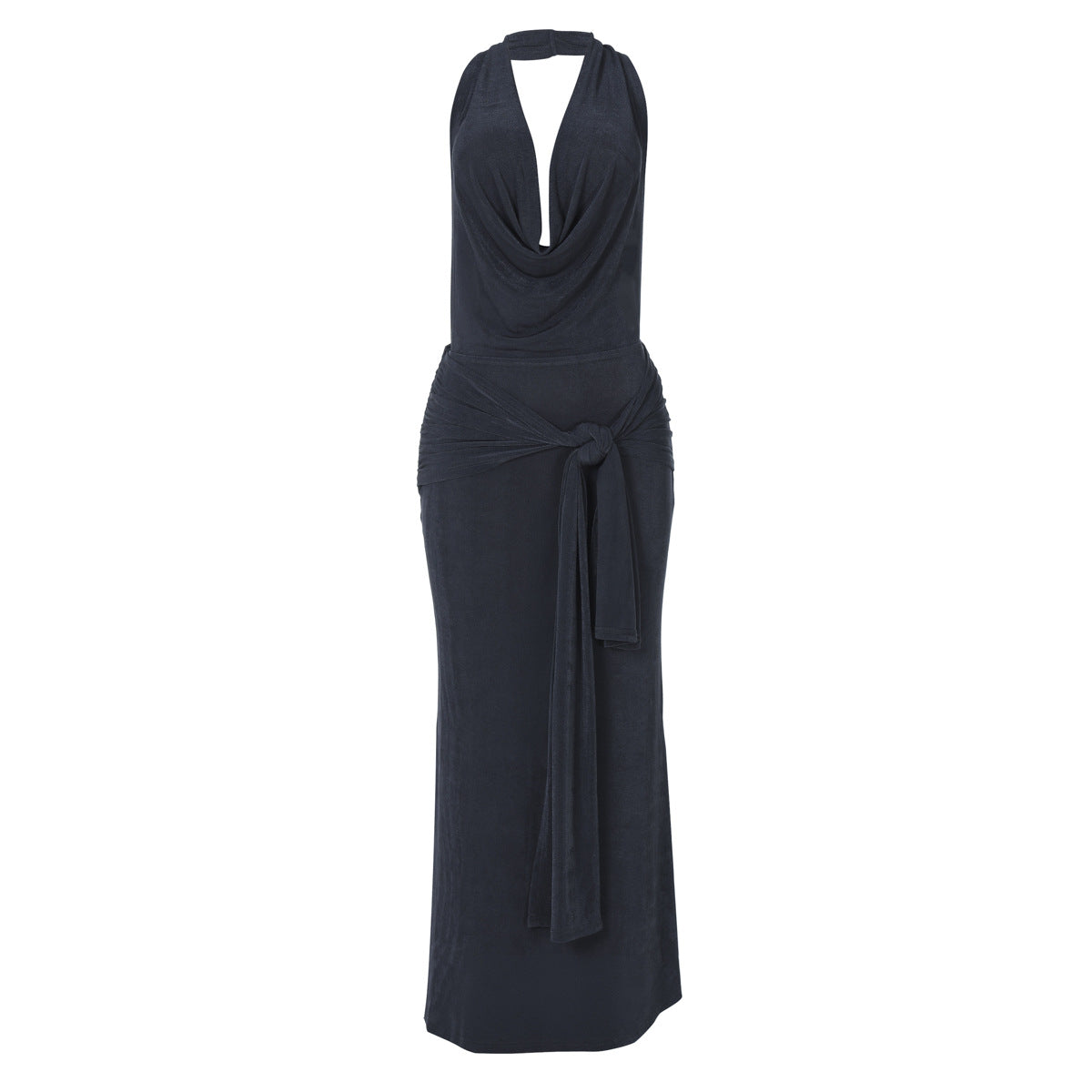 Shimmer Halter Cowl-Neck Draped Column Maxi Dress 10