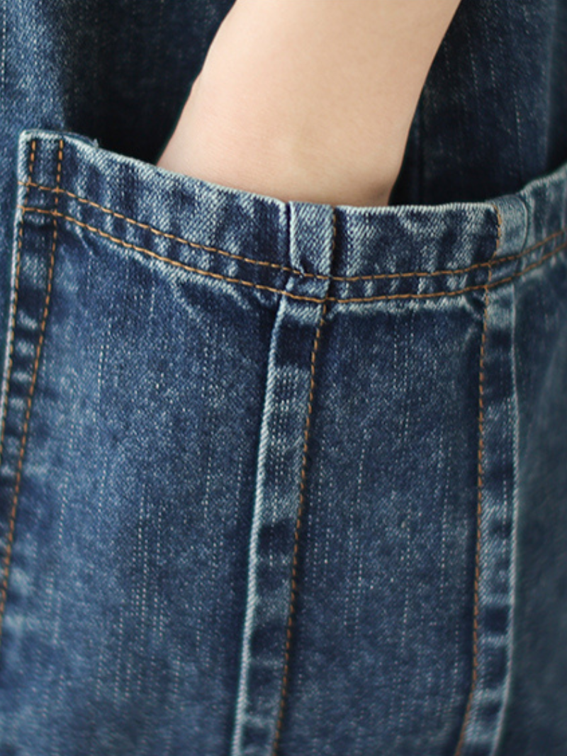 Denim Button-Strap Pocket Pinafore Midi Dress 4