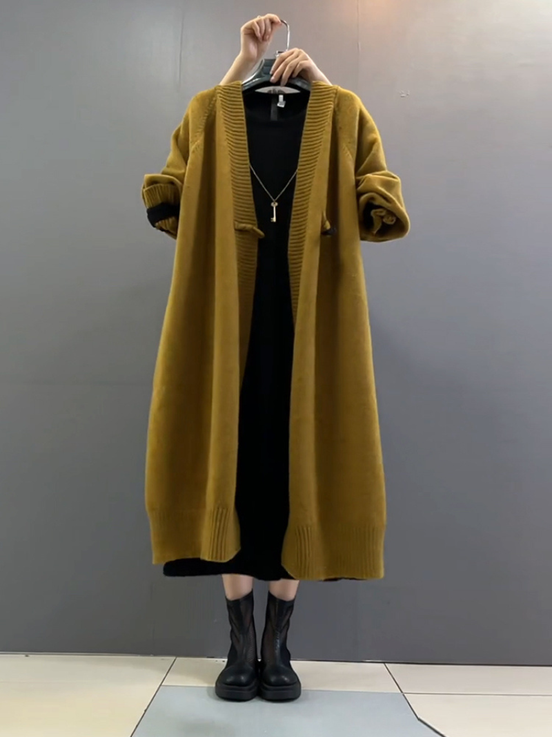 autumn winter plus size long loose knitted cardigan coat - Fashionpara