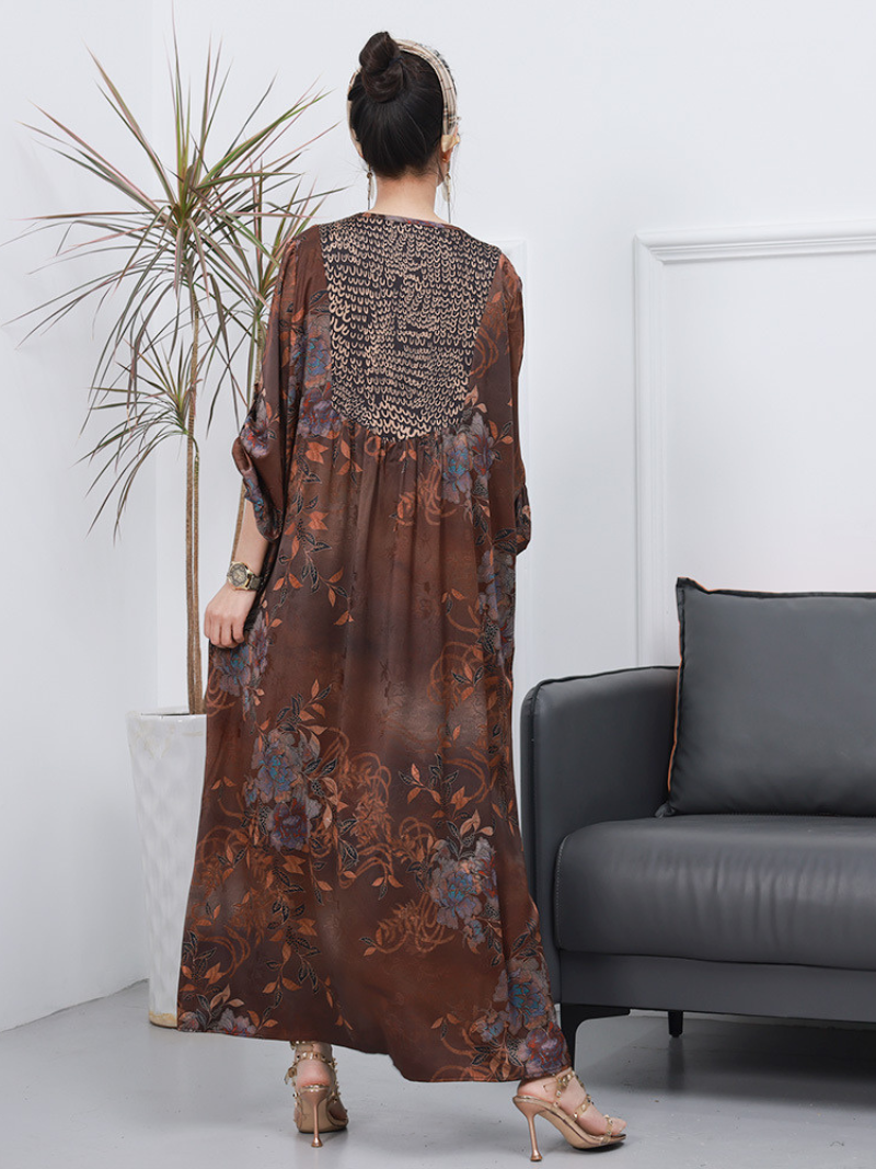 Women Retro Style Loose Printed Long Sleeves A-Line Dress - Fashionpara