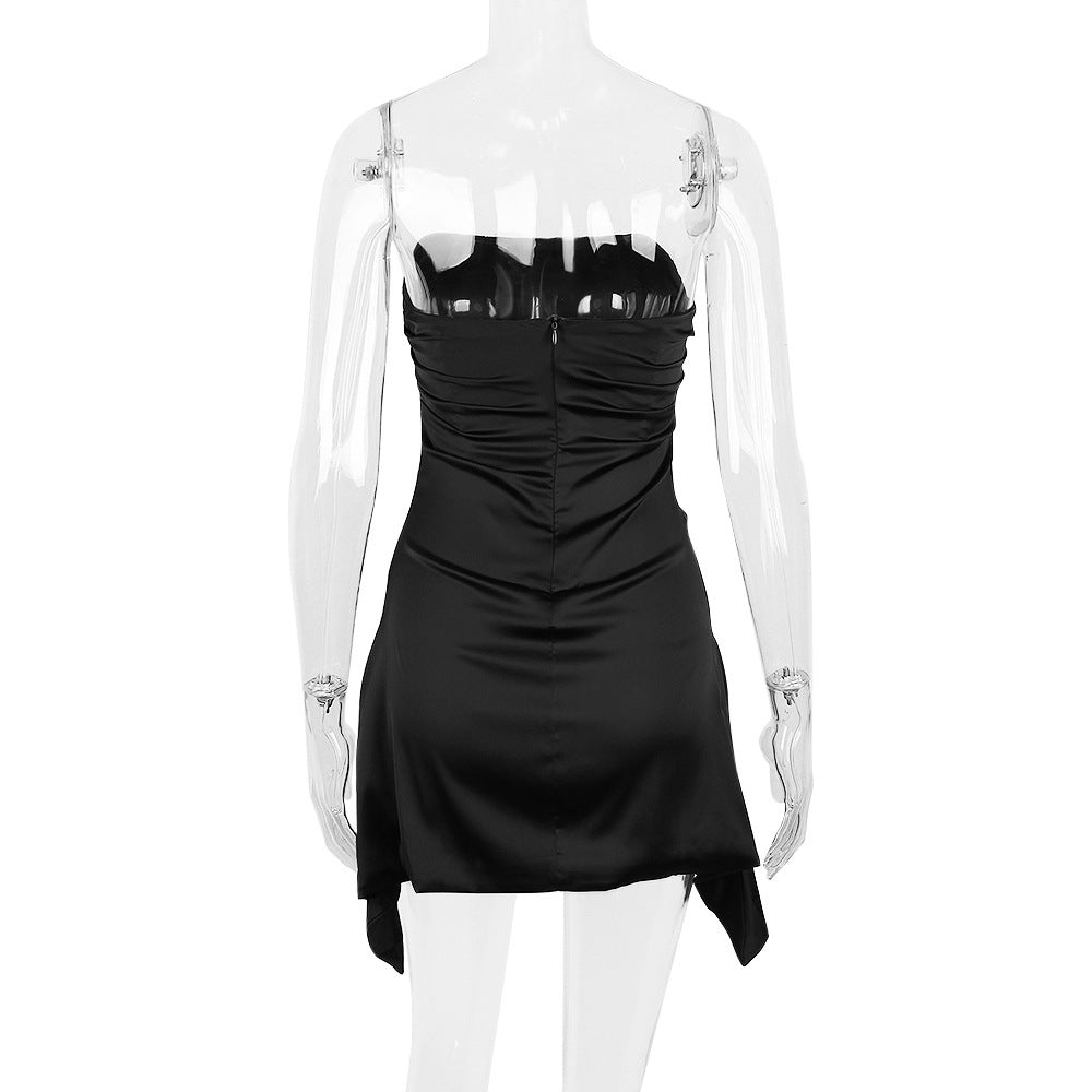 Satin Strapless Ruched Handkerchief-Hem Mini Dress 10