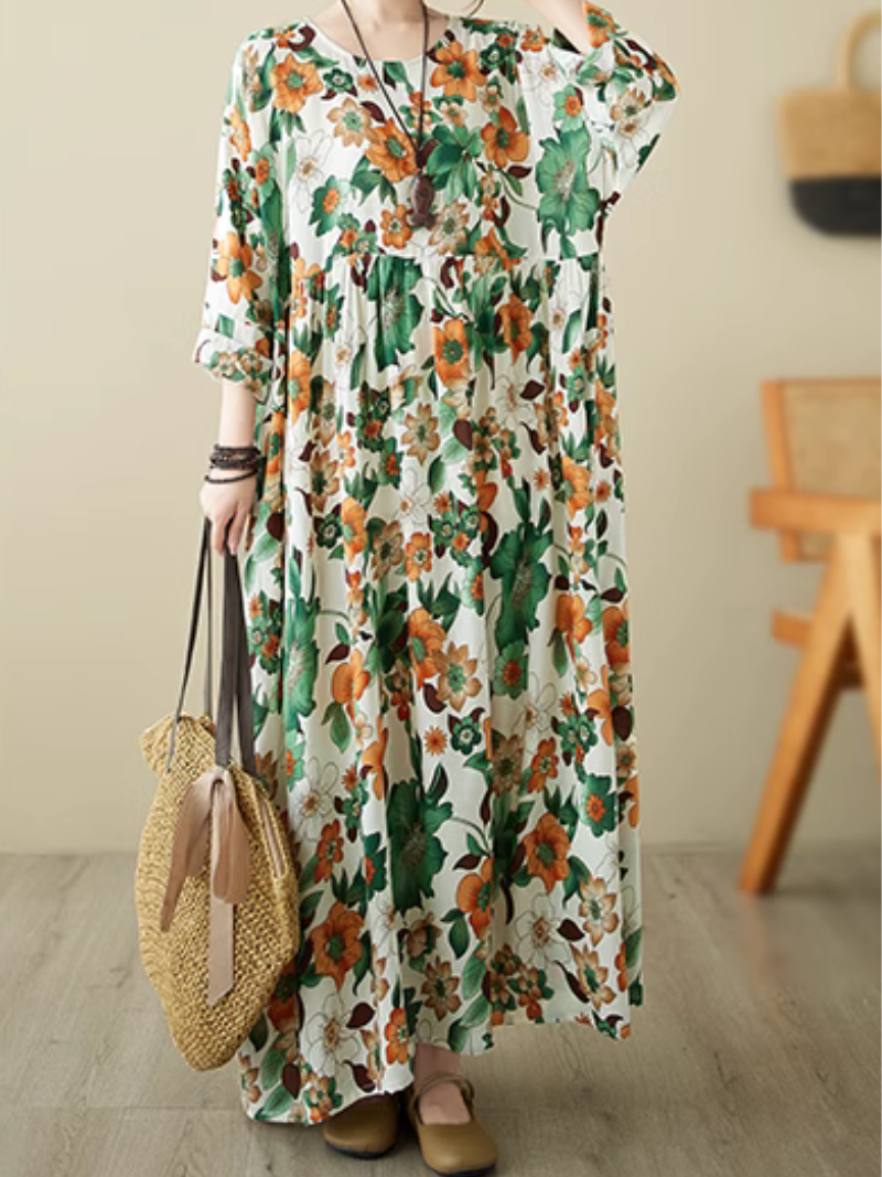 Abstract Print Round Neck Short Sleeve Cocoon Maxi Dress 9