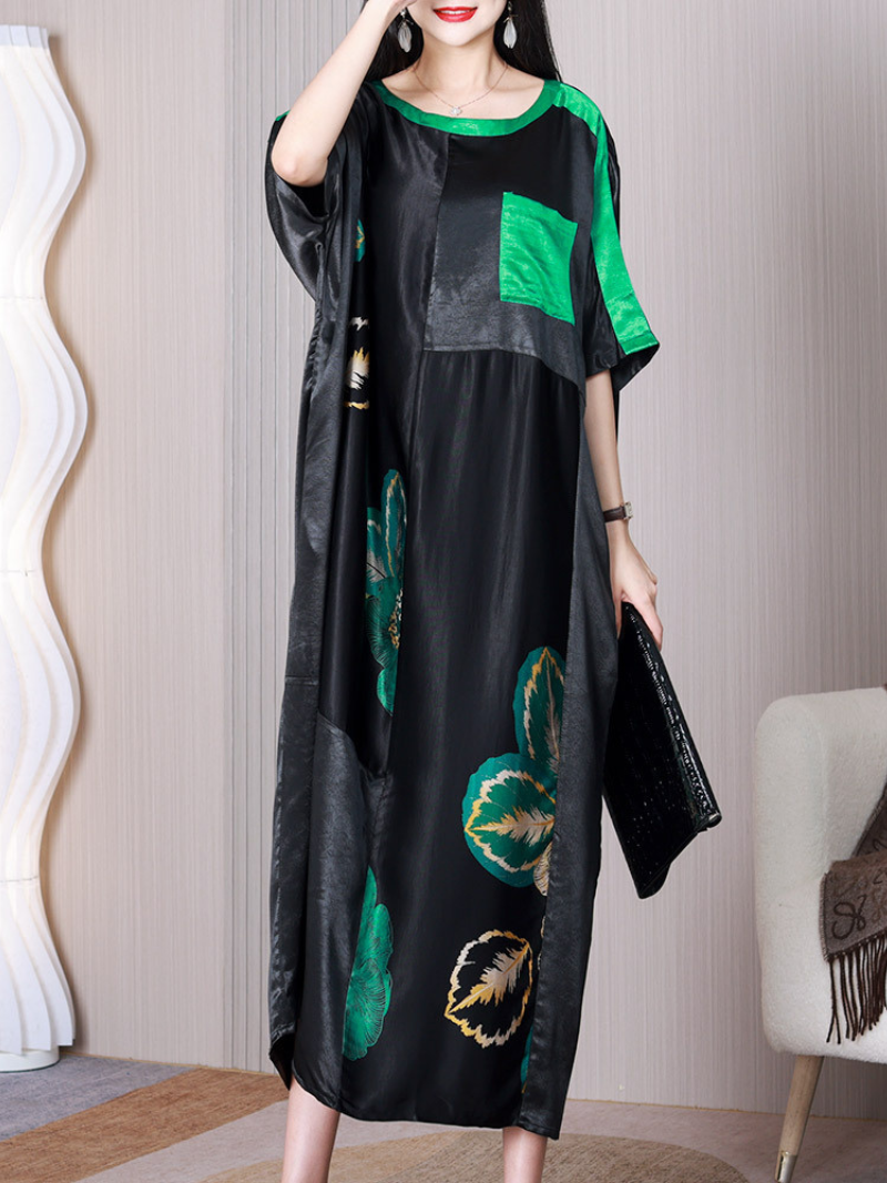 Sun Shine Round Neck Short Sleeves A-line Dress - Fashionpara