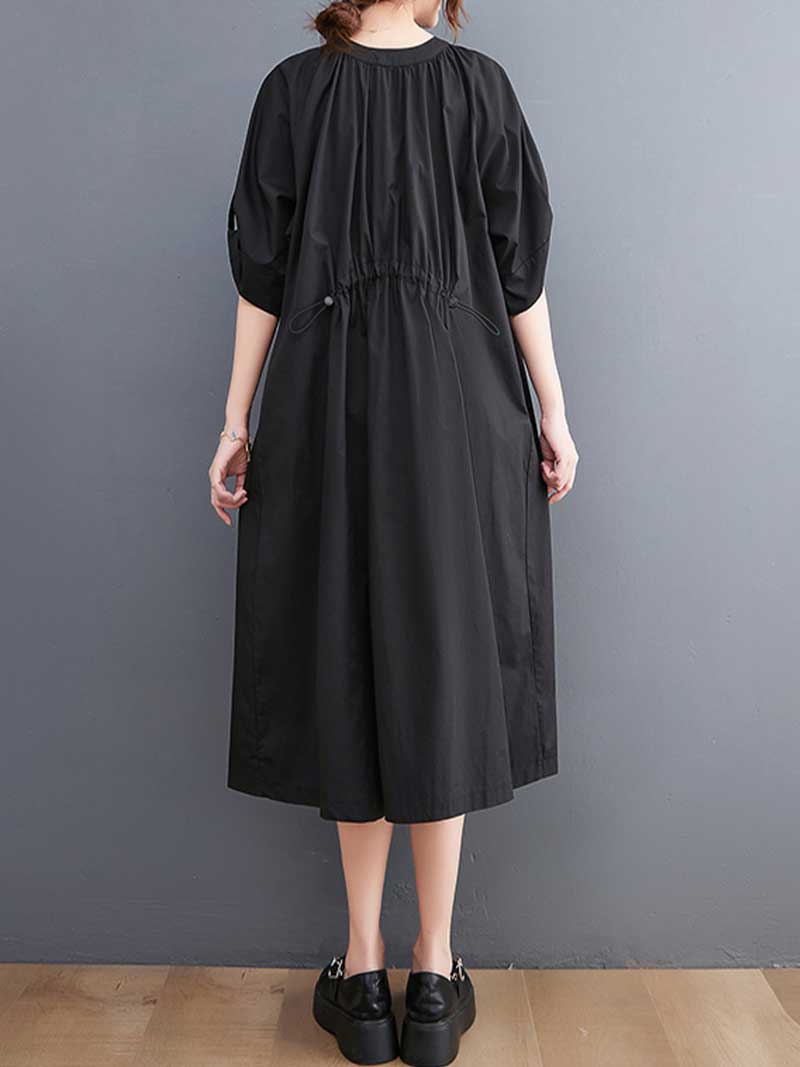 Plain Cotton Short Sleeve A-Line Dress - Fashionpara