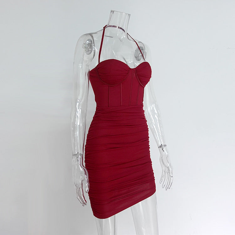 Halter Neck Corset Bustier Ruched Bodycon Mini Dress 10