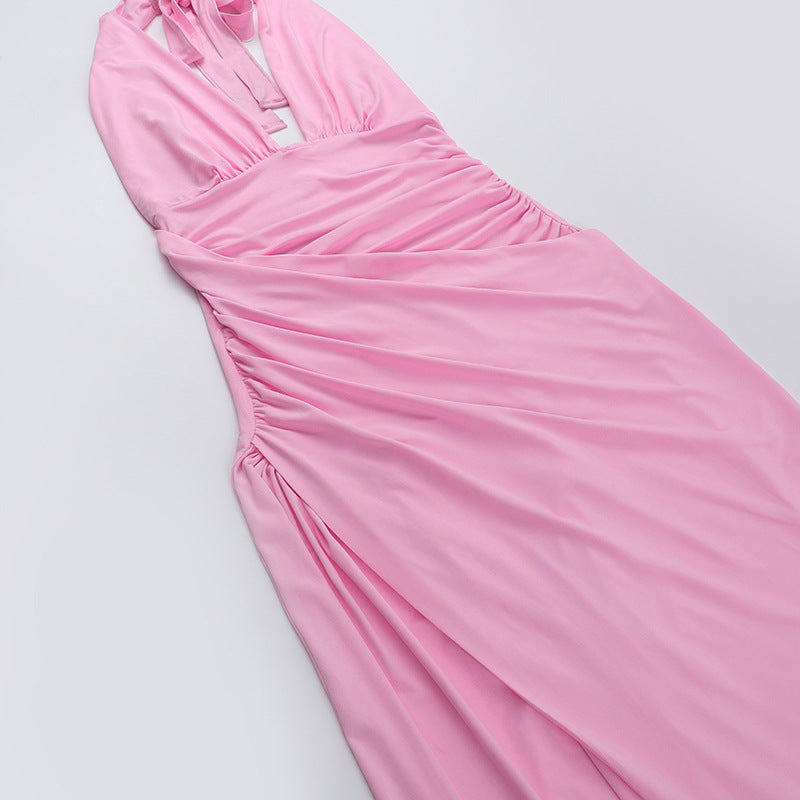 Deep V-Neck Halter Ruched High-Slit Maxi Dress 10