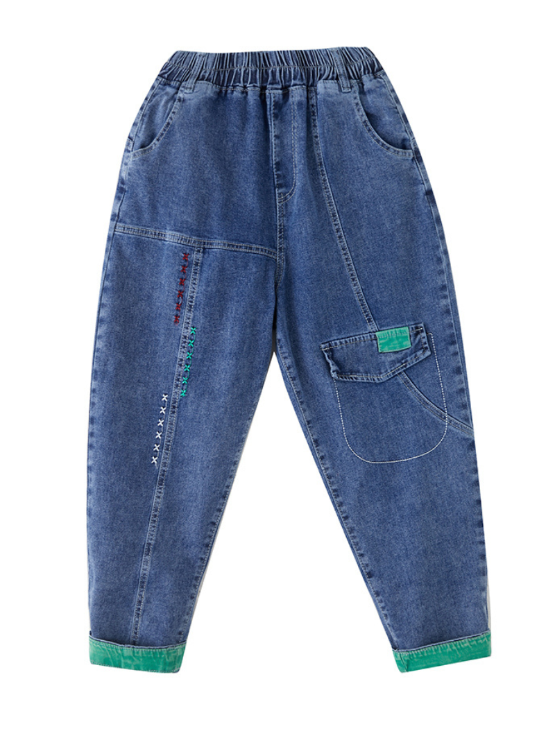 Denim Casual Western Style Loose Large High Waist Denim Pants - Fashionpara