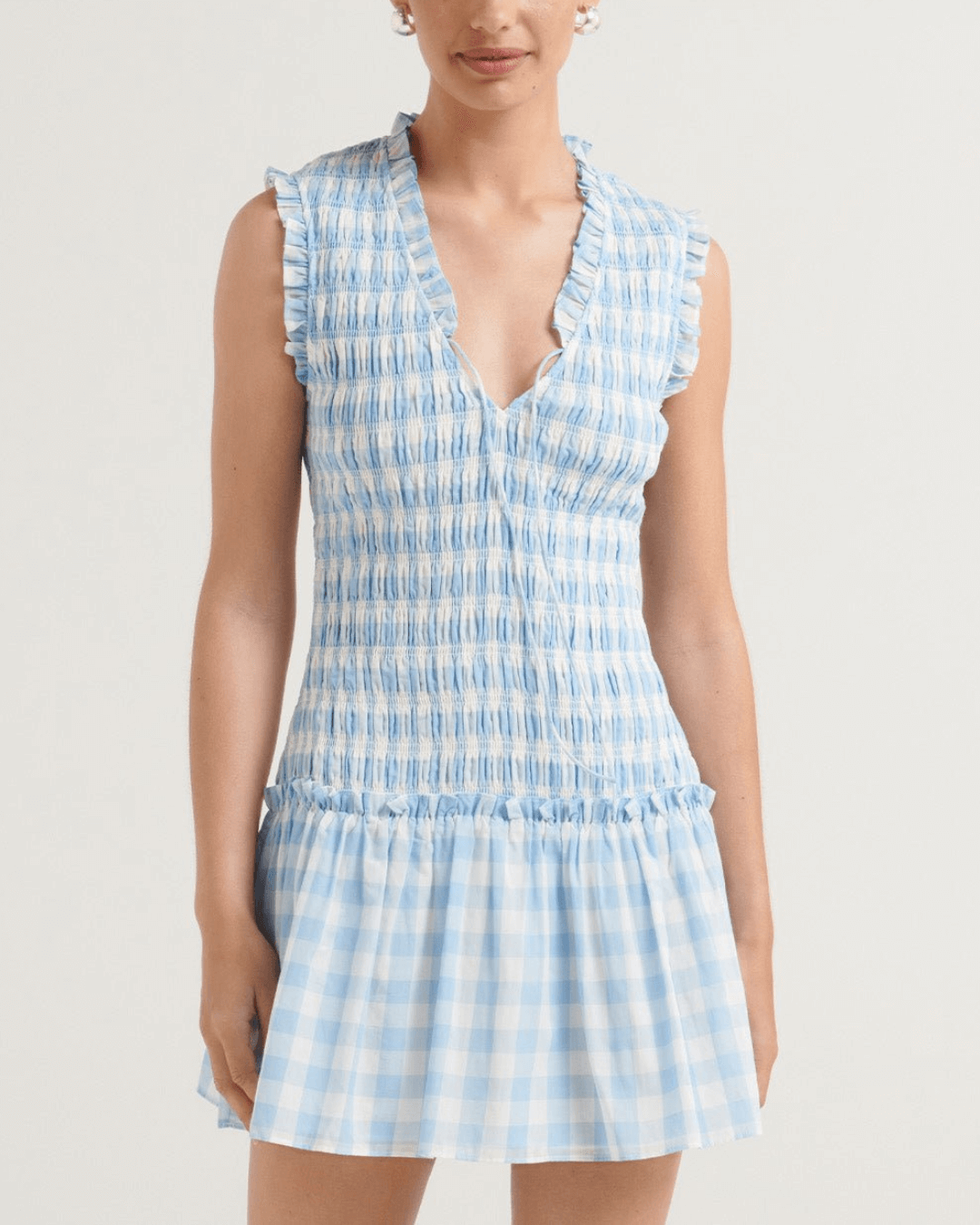 V-neckline Smocked Mini Dress - Fashionpara