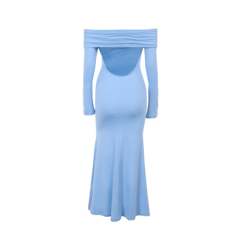 Off-Shoulder Long-Sleeve Bodycon Mermaid Maxi Dress 10