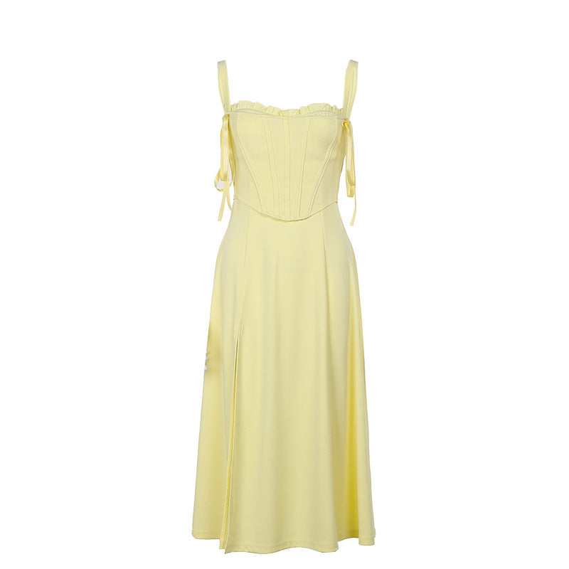 Sunflower Slit Dress-Yellow