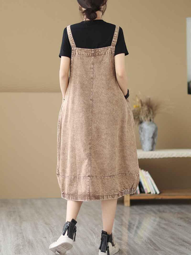 Pause The Moment Denim Round Neck Salopette Dress - Fashionpara