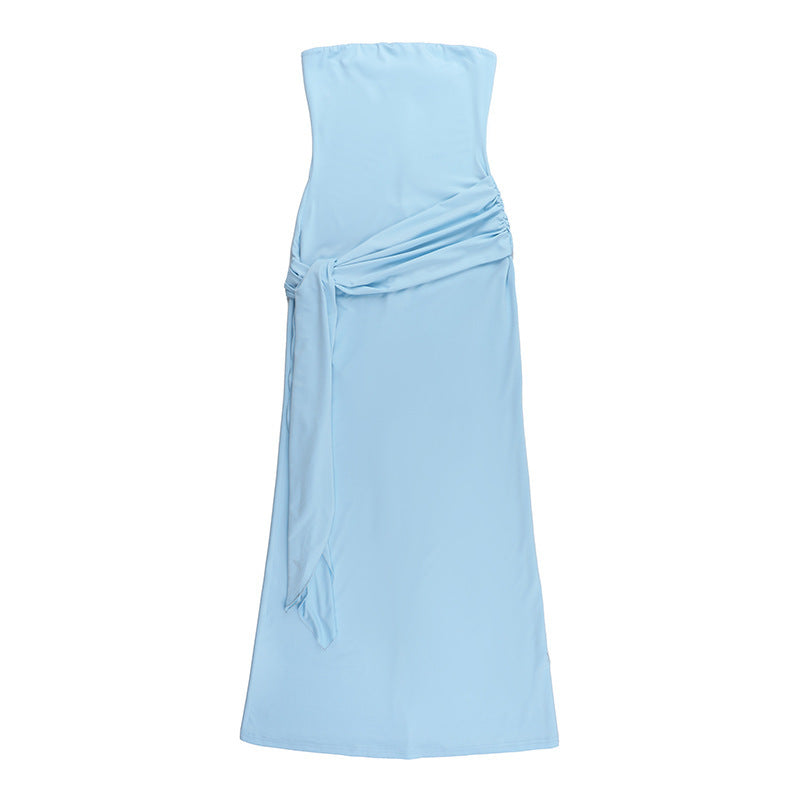 Strapless Ruched Sash-Detail Mermaid Maxi Dress 10