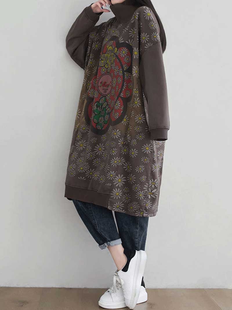 Make Your Dreams Printed Turtleneck Sweater Midi Dress - Fashionpara