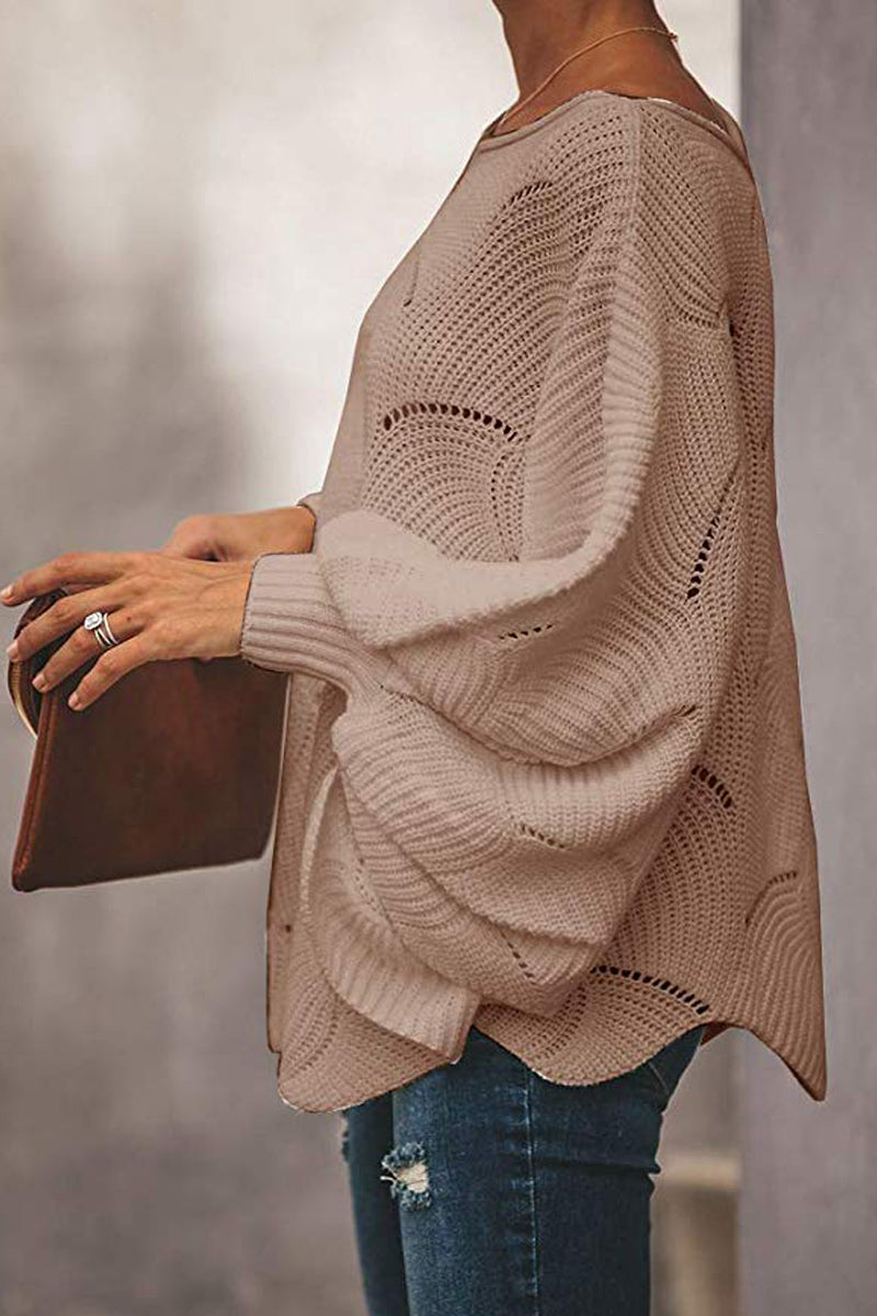 Lantern Sleeve Wide Neck Loose Sweater  Fashionpara