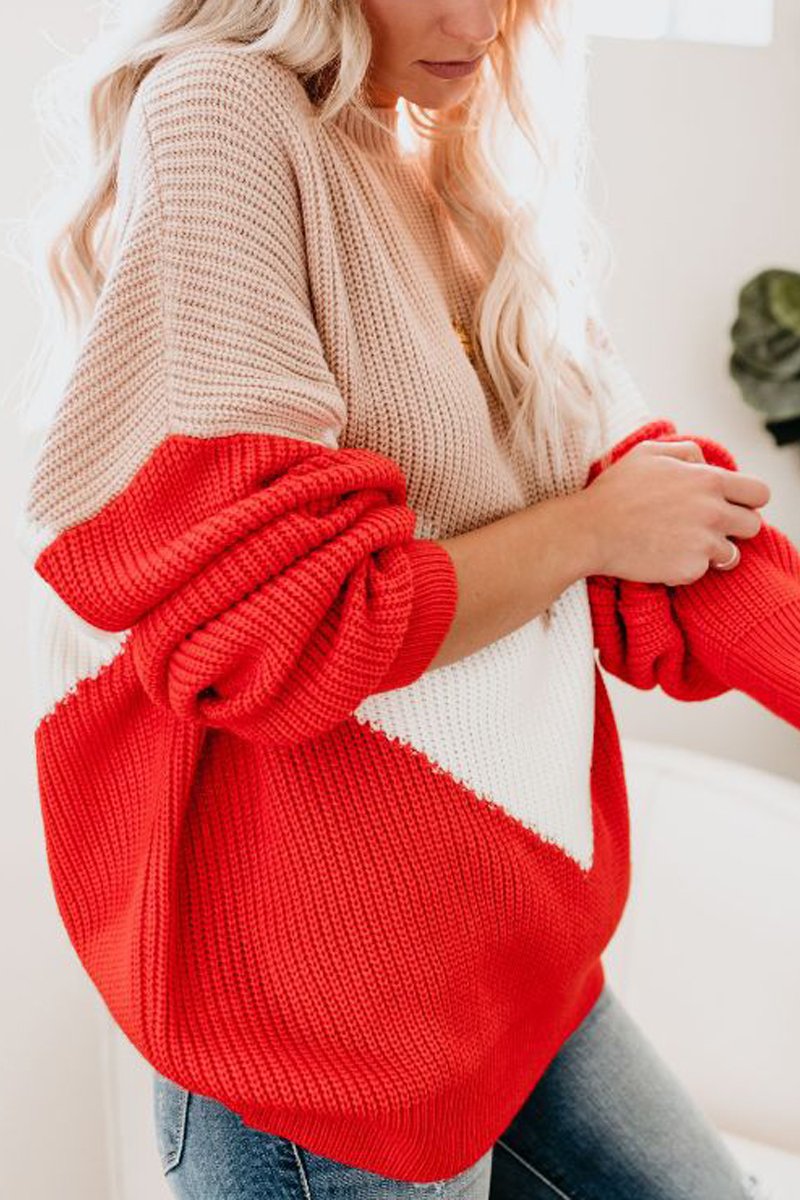 O Neck Patchwork Sweater(2 Colors)  Fashionpara