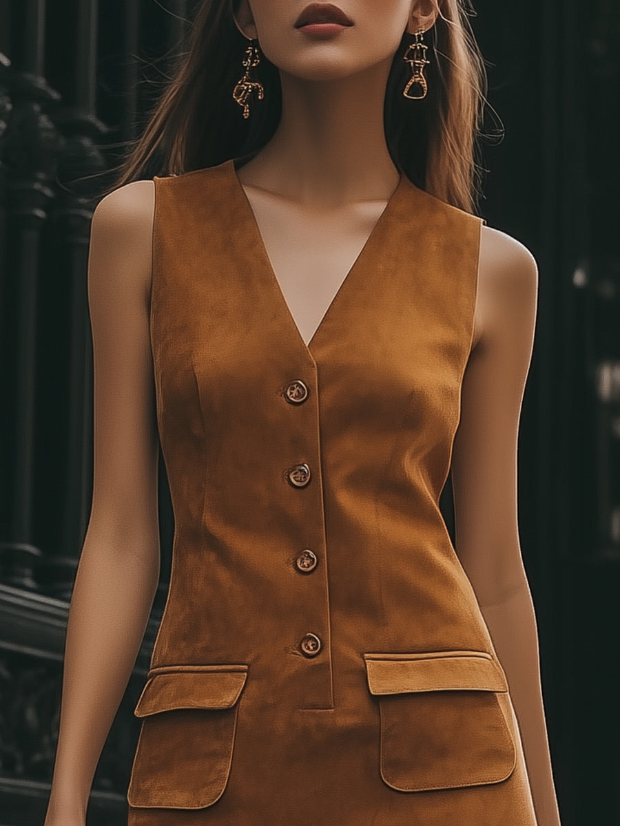Vintage Button Sleeveless Mini Dress