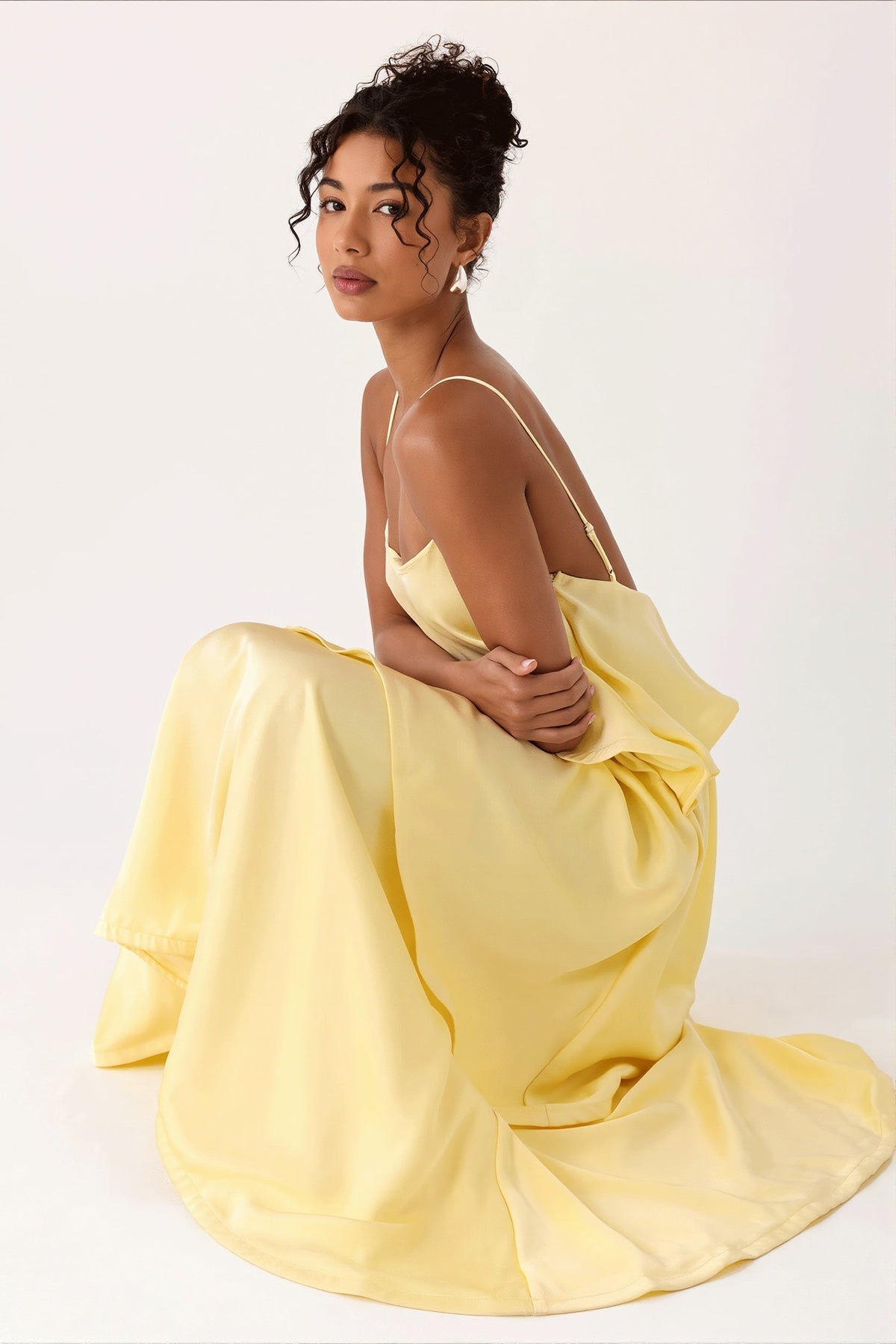Satin Tiered Ruffle Spaghetti Strap Maxi Dress