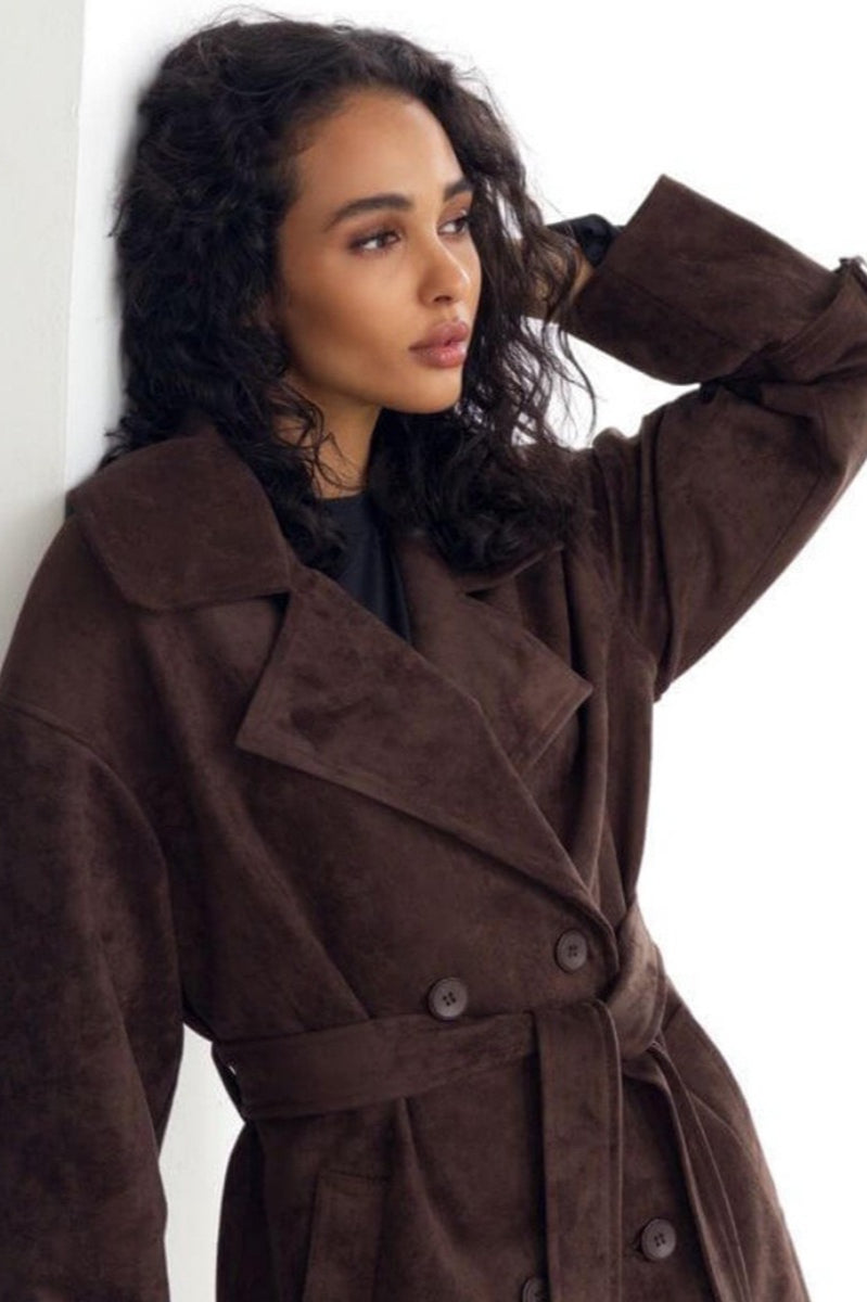 Vintage Suede Lapel Tie Waist Jacket Coat