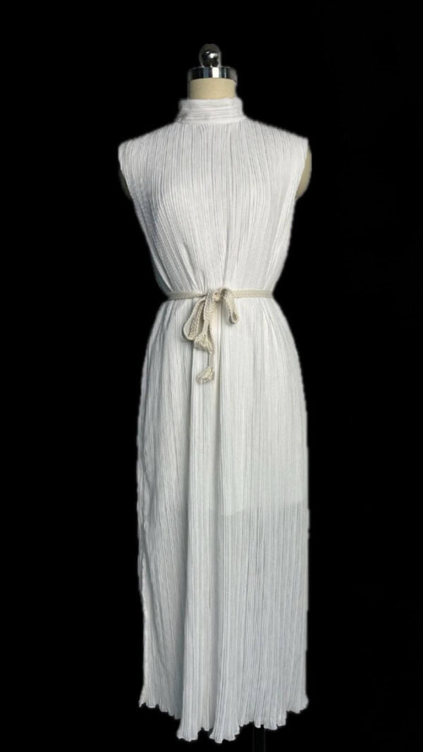 Pleated High-Neck Sleeveless Belted Midi Dress 3