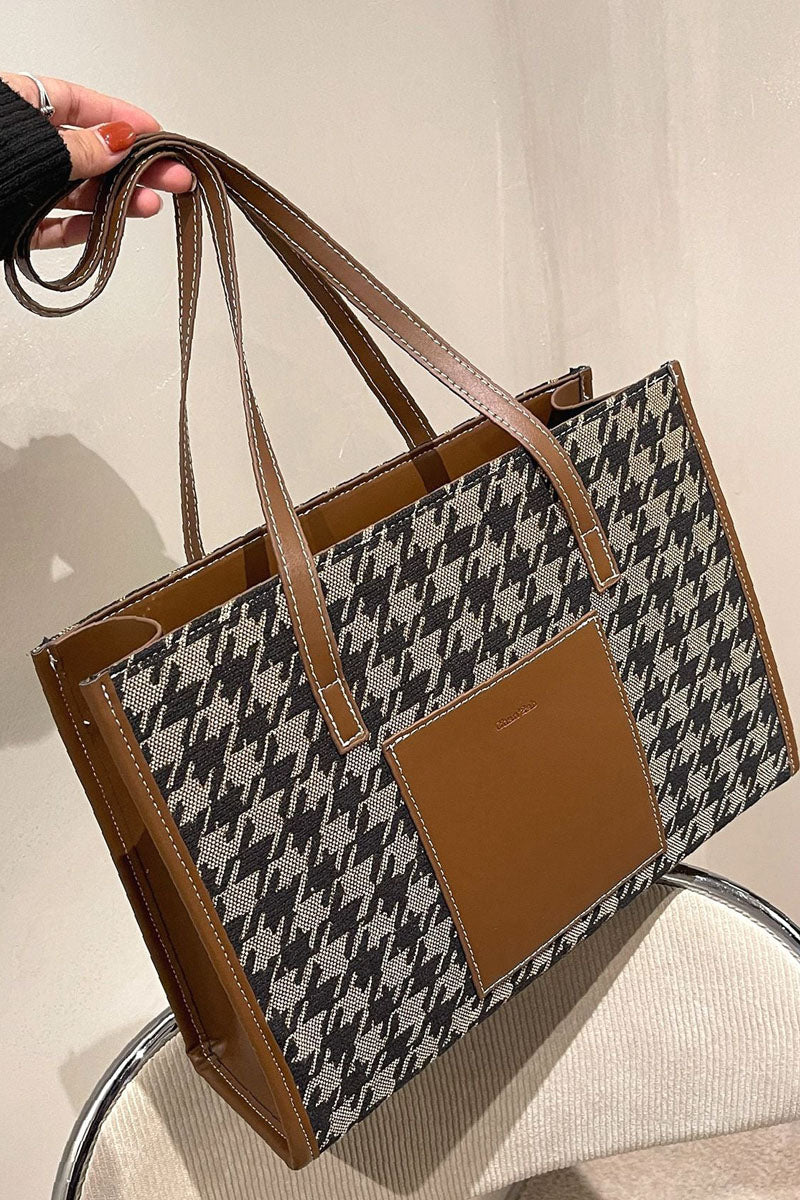 Houndstooth Pattern Shoulder Tote Bag - Fashionpara