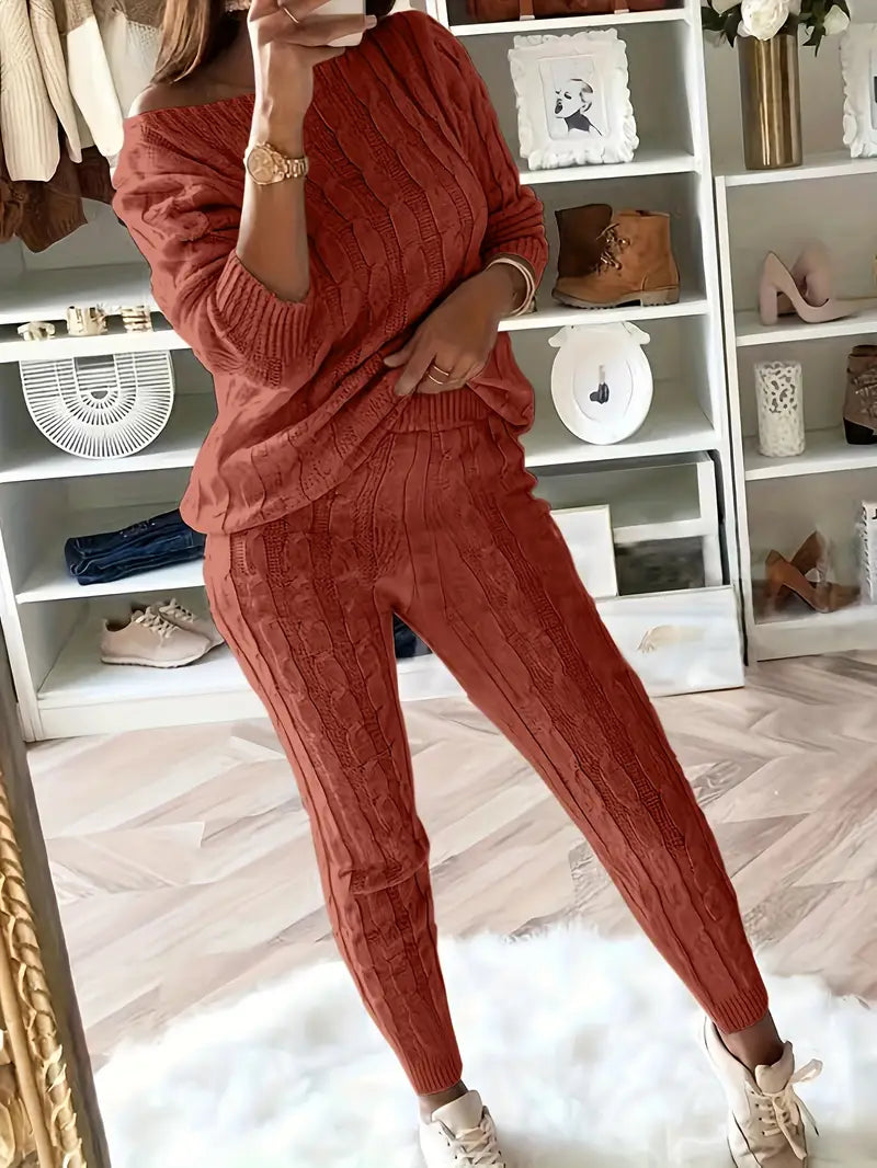 ShoptheCIC Cozy Knitted Sweater and Pants Two-Piece Set