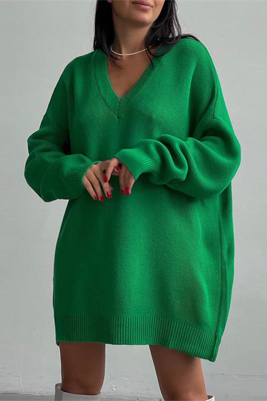 ShoptheCIC Bright Solid Color Loose Knit Sweater Dress