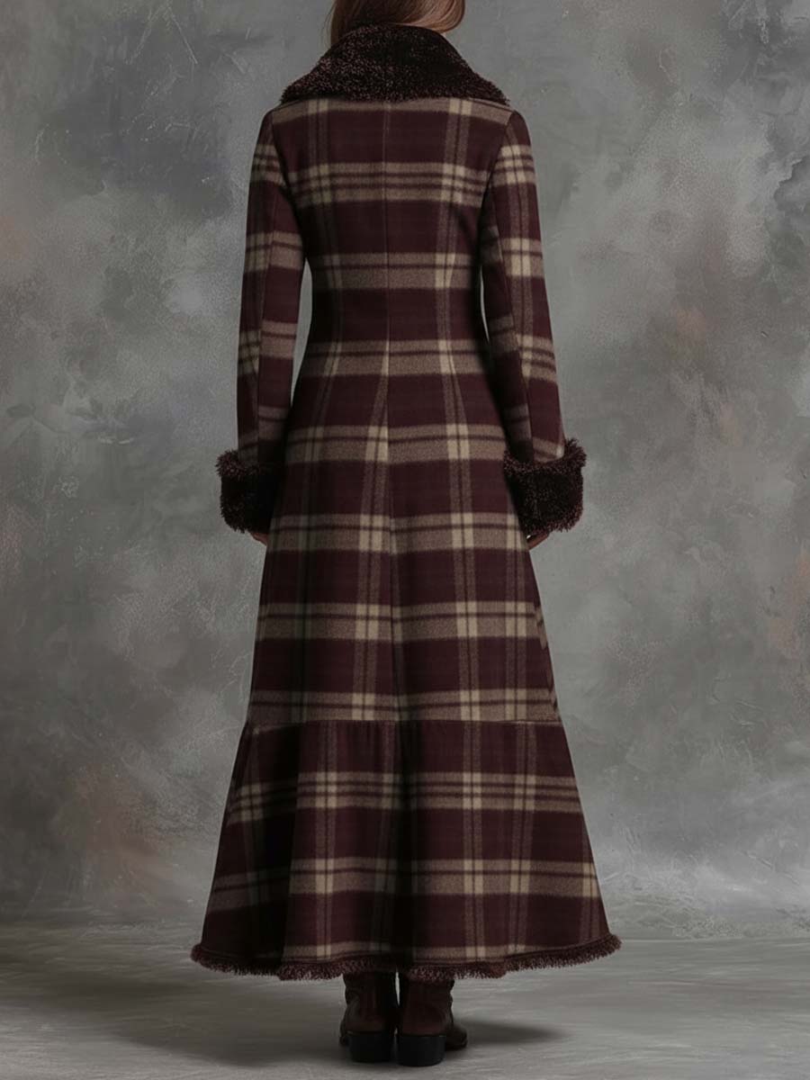 Classic Angolan Red Plaid Maxi Coat Dress