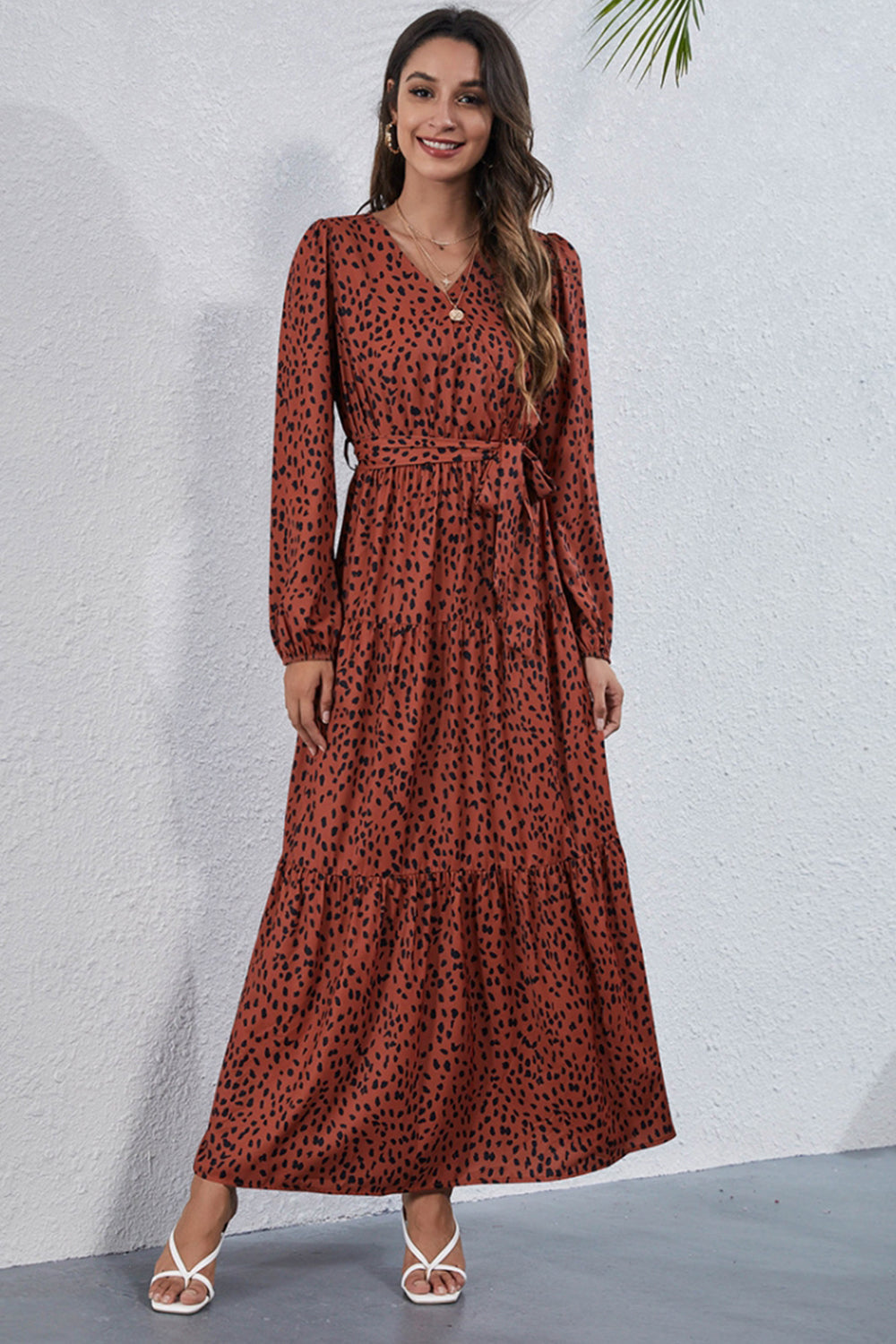 Casual V-Neck Printed Long Dress - Fashionpara