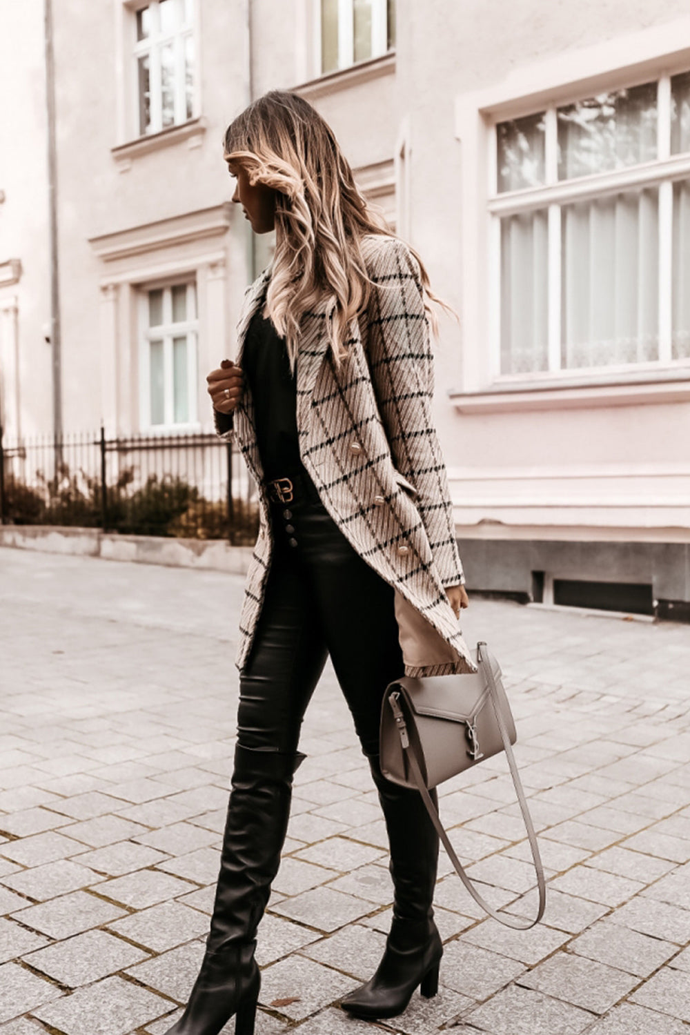 Elegant Woolen Print Mid-Length Lapel Coat for Stylish Wear