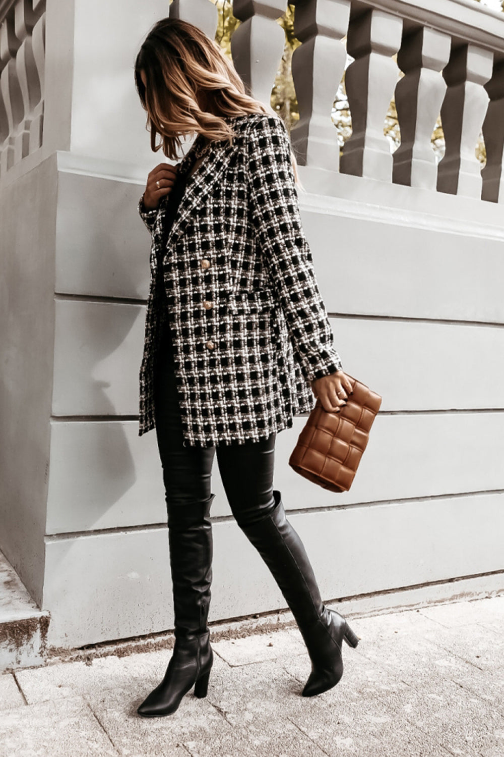 Elegant Woolen Print Mid-Length Lapel Coat for Stylish Wear