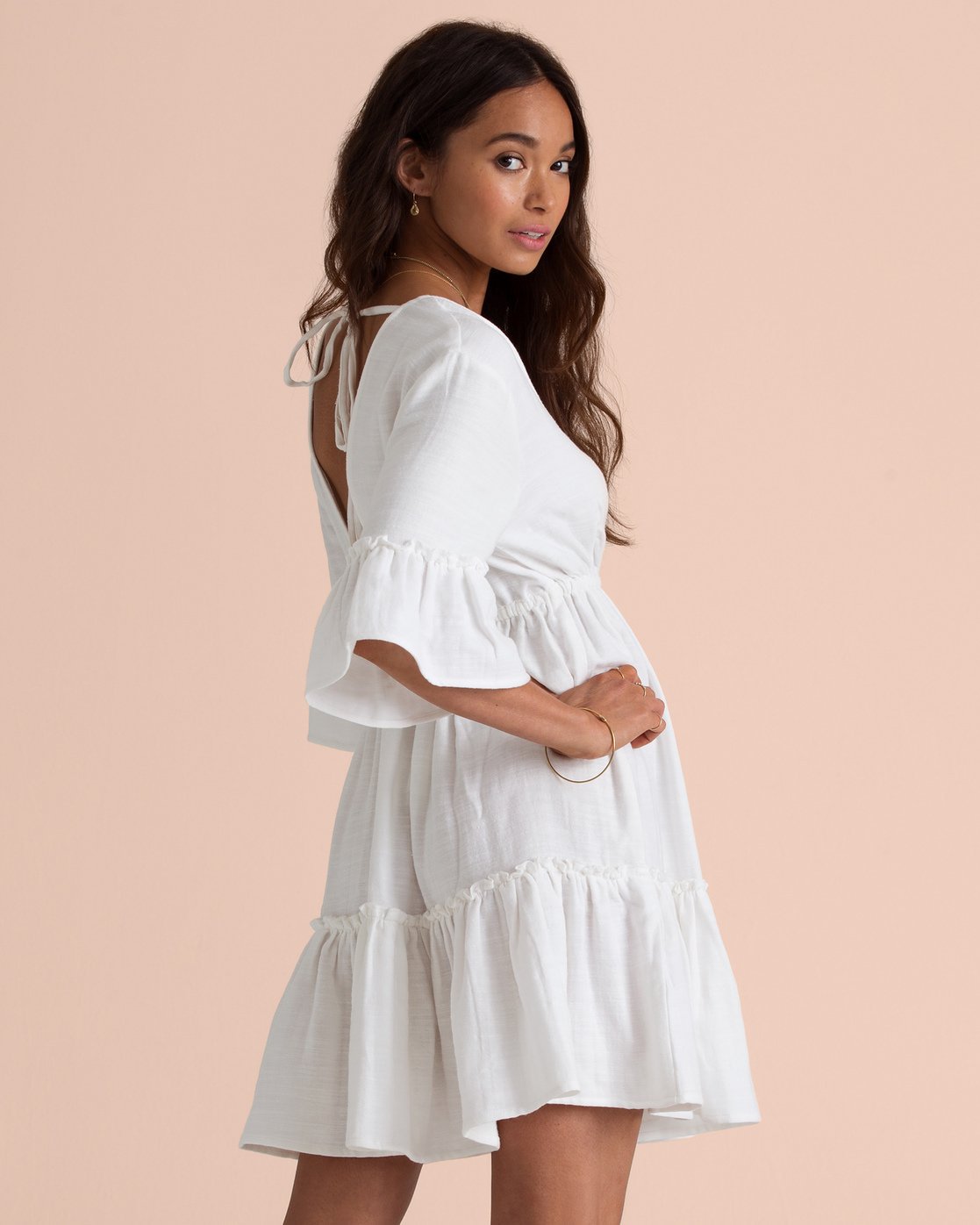 V-Neck Bell Sleeve Tiered Mini Dress