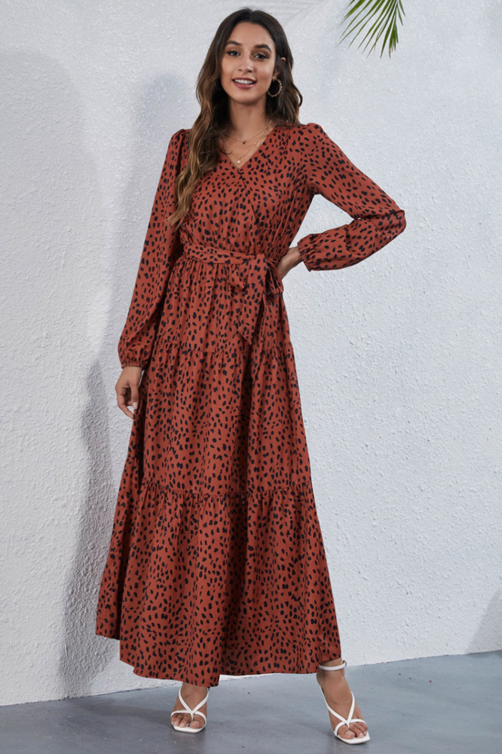 Casual V-Neck Printed Long Dress
