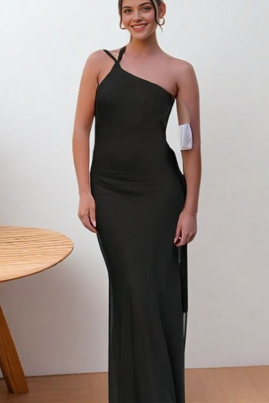 Satin One Shoulder Bias Cut Mermaid Gown - View 5