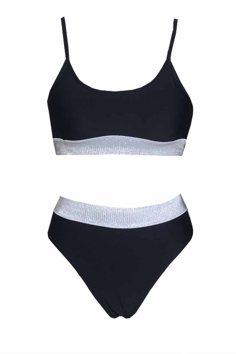 High Waist Solid Color Sequin Bikini