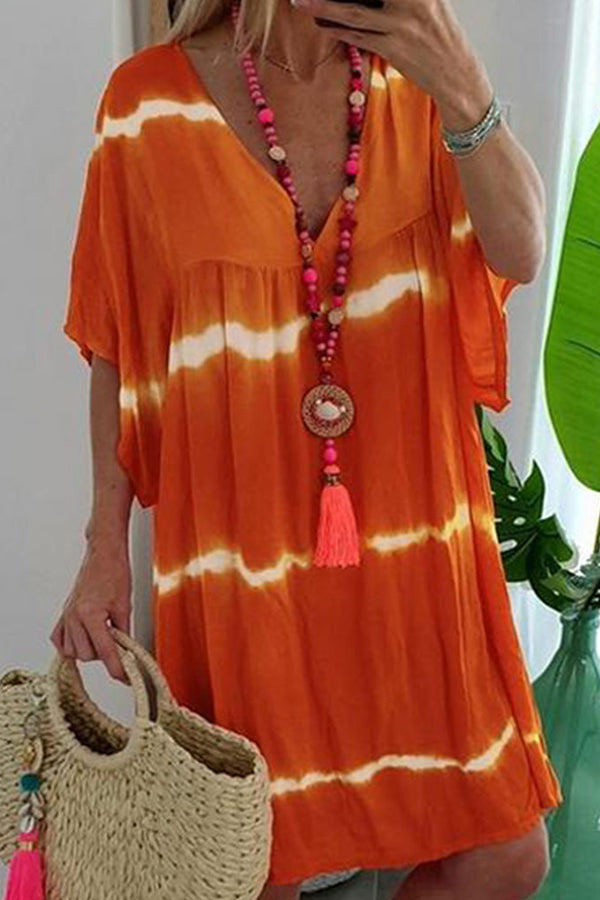 Summer V-neck Smocked Dress With Short Sleeves - Mislish
