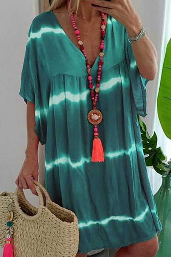 Summer V-neck Smocked Dress With Short Sleeves - Mislish