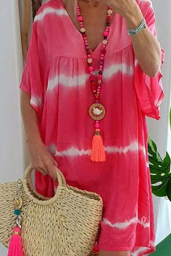 Summer V-neck Smocked Dress With Short Sleeves - Mislish