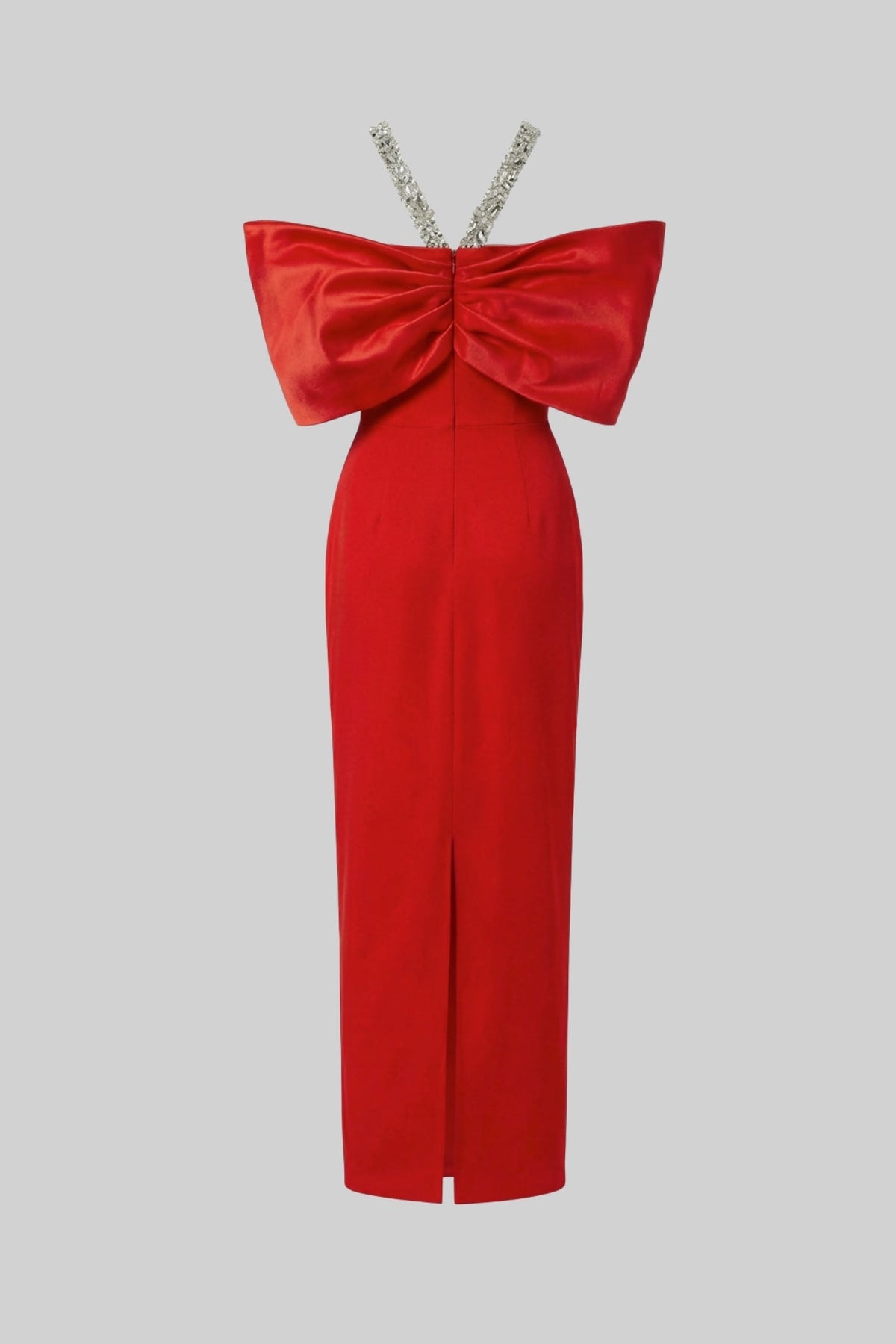 Crystal Strap Off Shoulder Oversized Bow Column Maxi Gown - View 4